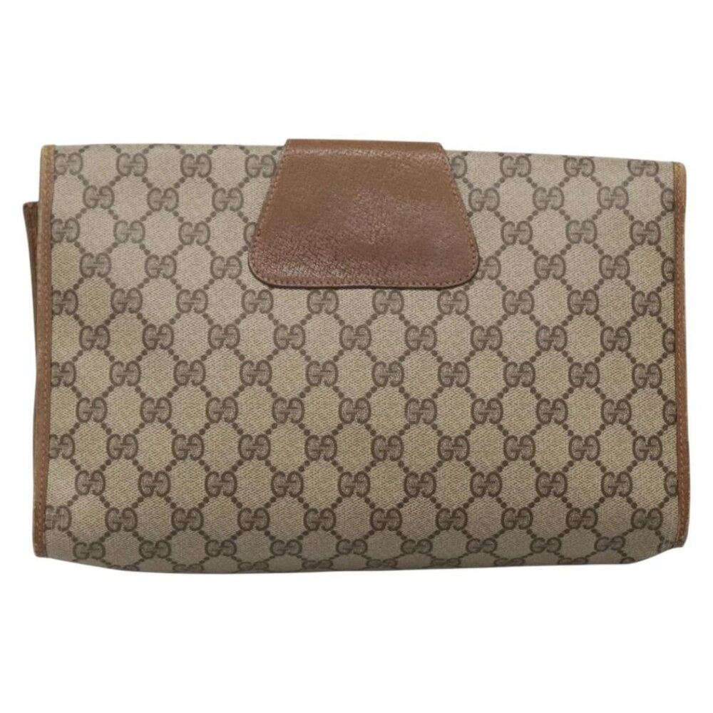 GUCCI GG Supreme Web Sherry Line Clutch Bag PVC Beige Gold 89 01 031 Auth 139970 - Picture 3 of 15